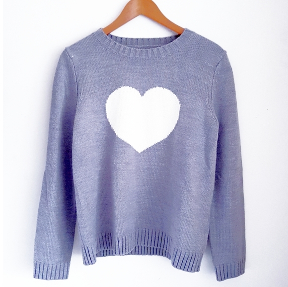 JOE FRESH Gray & White Heart Knit Pullover Sweater